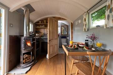 The door at the far end of the hut leads into the en suite shower-room.