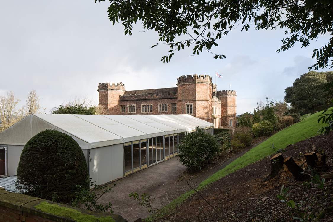 The marquee and main house beyond, occasionally used for weddings.