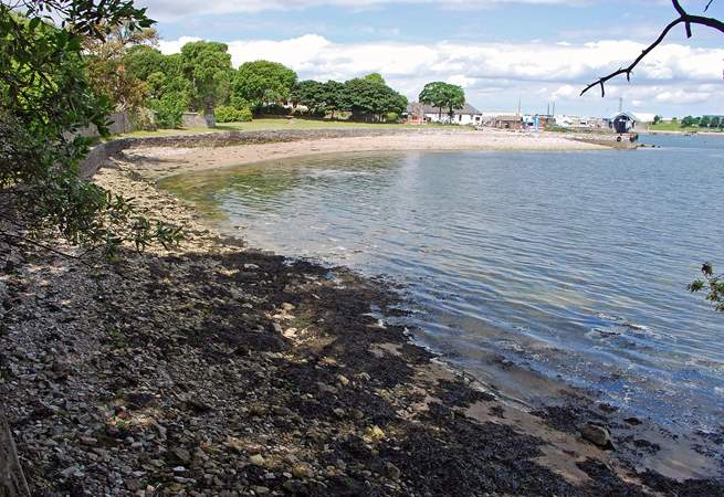 A small beach, looking towards the ferry.