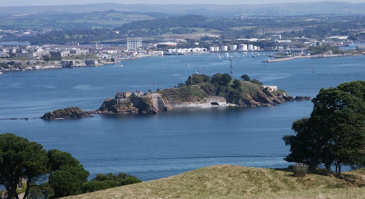 A view from Mount Edgcumbe across Plymouth Sound.