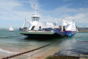 The Sandbanks ferry travels on chains across the strong tides at the entrance to Poole Harbour, linking Poole with the Isle of Purbeck.