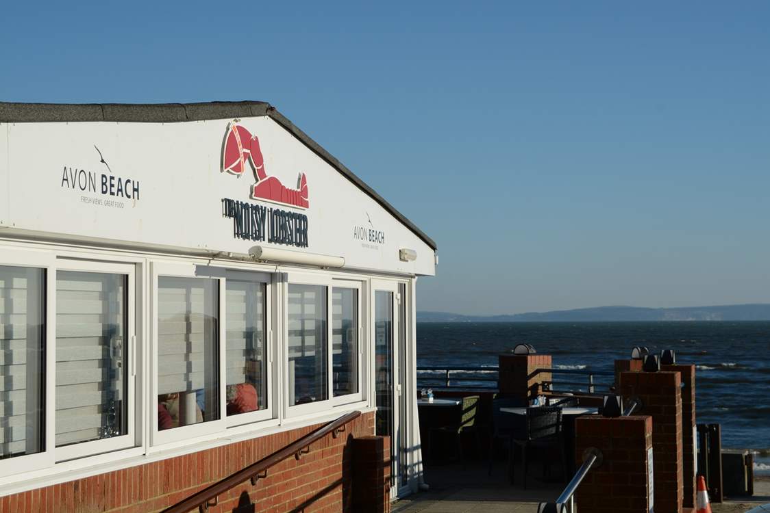 The Noisy Lobster at Avon beach, a fifteen minute stroll from Sandy Days, with the Isle Of Wight in the background.