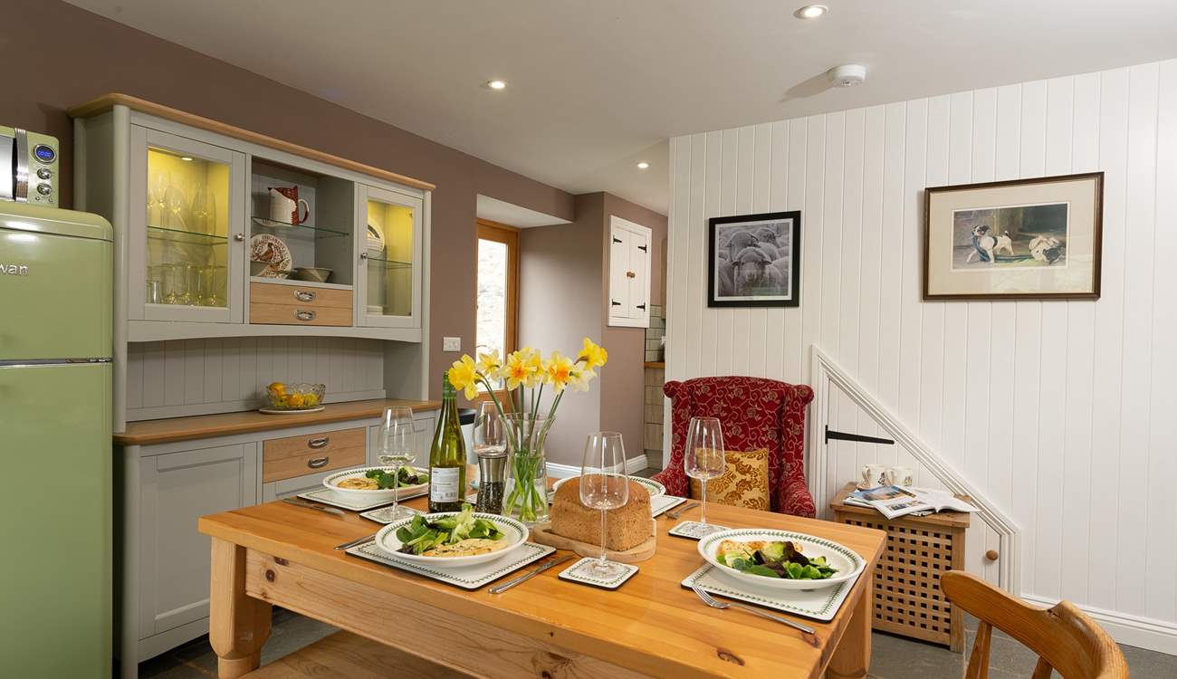 The working part of the kitchen is just around the corner on the other side of the door to the terrace.