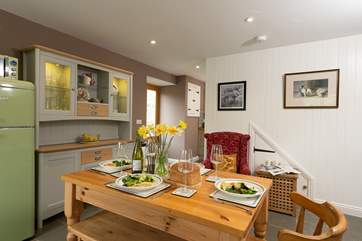 The working part of the kitchen is just around the corner on the other side of the door to the terrace.