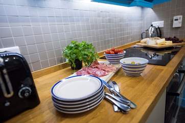 Solid oak work surfaces.
