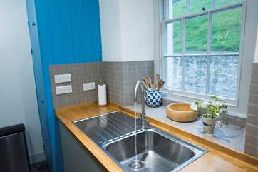 An original sash window in the kitchen.