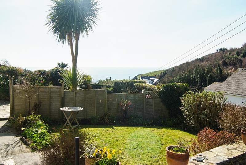 Looking across the neighbouring garden to the sea in the distance.