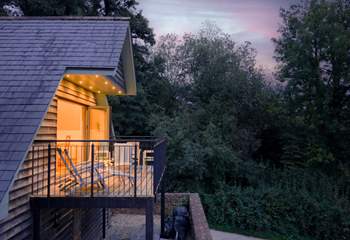 The lodge is extremely spacious and stunning as evening closes in.