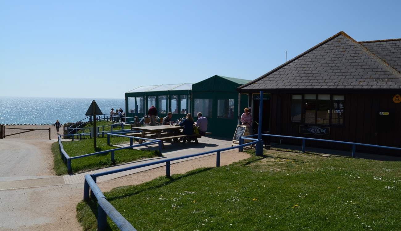 A perfect place to relax, the Hive Beach cafe at Burton Bradstock, serving fabulous locally caught seafood.