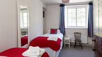 Bedroom 1, the  twin room, is perfect for children with its bright colours, both beds are 3ft.