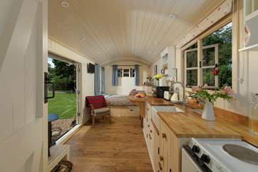 This beautifully bespoke shepherd's hut has everything you will need for your luxury glamping holiday.