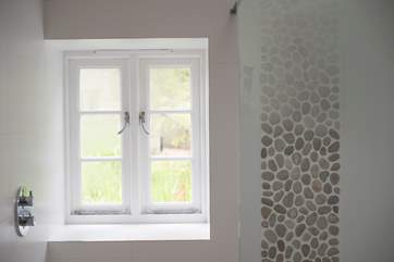A view over the pond from the shower-room.