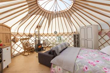 The traditional ceiling window lets the light flood in and is perfect for star-gazing at night.