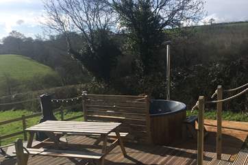 The wood-fired hot tub.