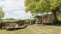 Nestled beneath an ancient oak tree, the setting is simply enchanting. 