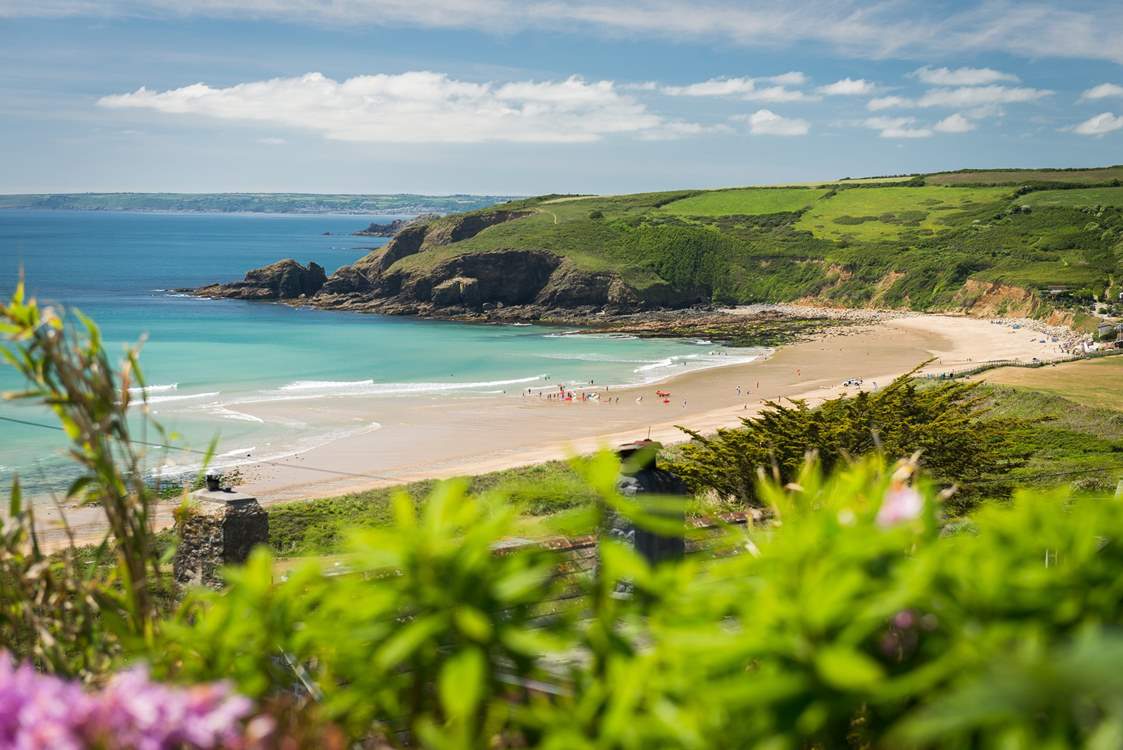 The beach at Praa Sands is beautiful all year round but especially when the sun shines.