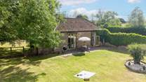 Orchard Barn has a really large, level and fully enclosed garden. An ideal safe place for a great run around for children or of course four legged friends.