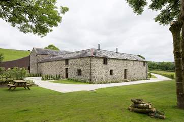 The two gorgeous barns with Ida in the foreground and Lena to the left.