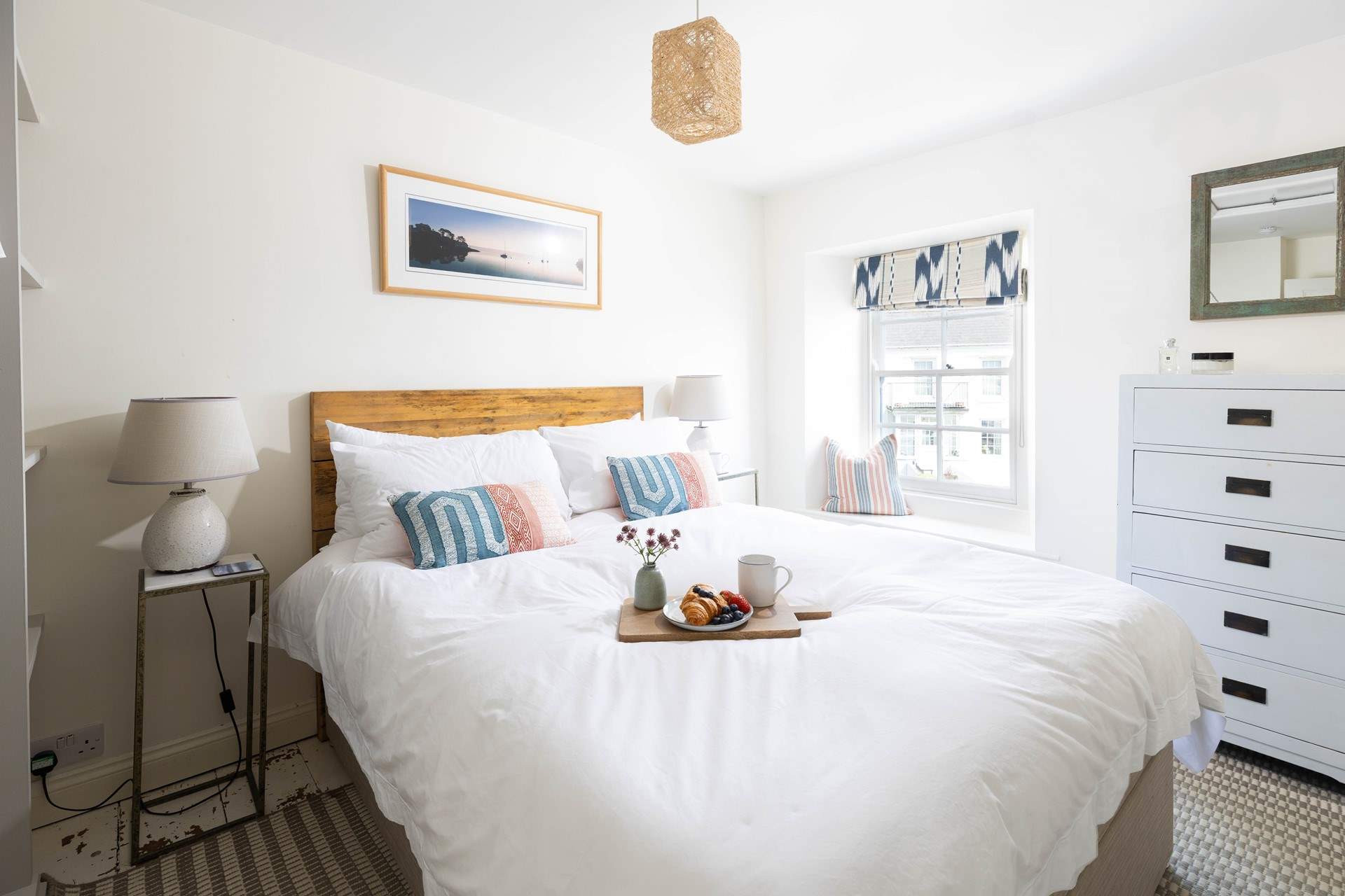 The main bedroom has lovely sea views.