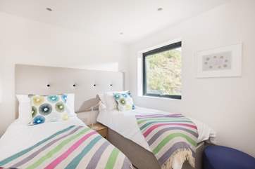 This bedroom can be made up as a king-size double bed or as twins (2ft 6'') which are more suitable for children.