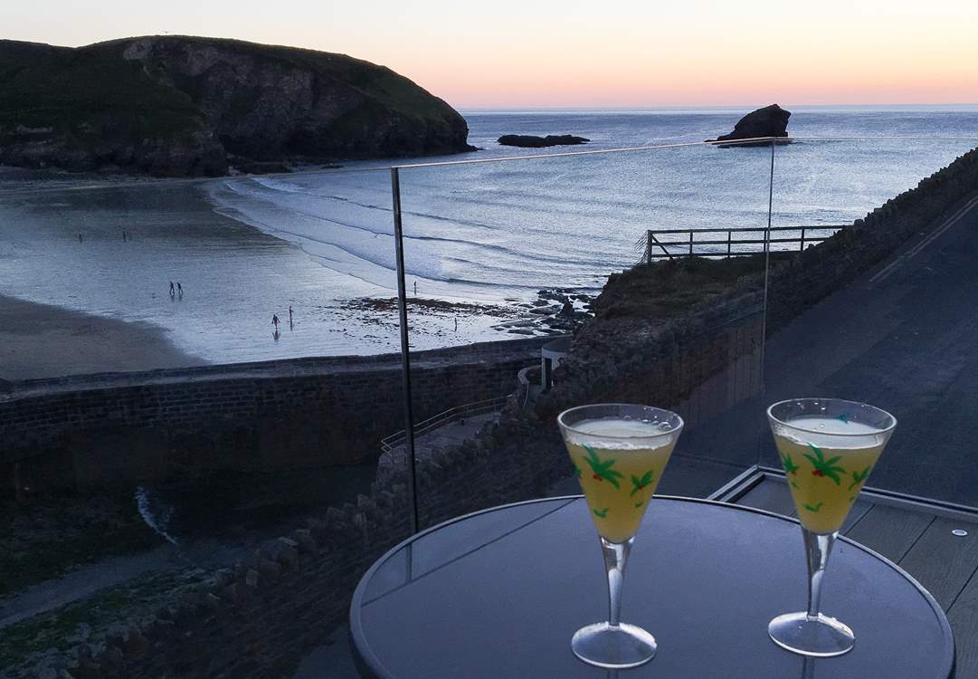 Drinks on the balcony at sunset.