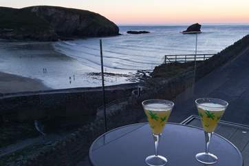 Drinks on the balcony at sunset.