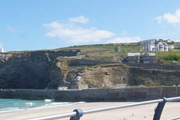 The house viewed from the beach below, Rockaway is the house on the right taken before the scaffolding came down.