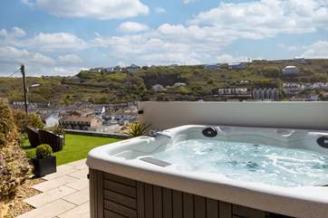 Relax in the hot tub and enjoy the superb views over Portreath.