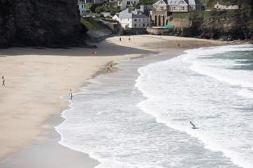Views down on to the sandy beach at Portreath.