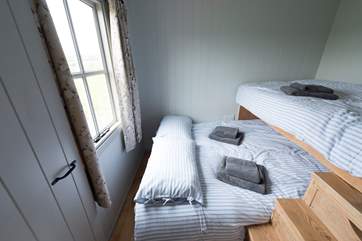 Lovely bedroom two consists of a double bed with a single bed above (they can also be configured to become two single beds).