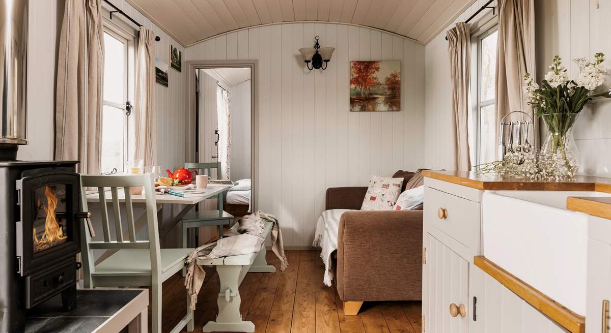 The hideaway has a real home-from-home feel and the wood burner keeps it extra cosy. 