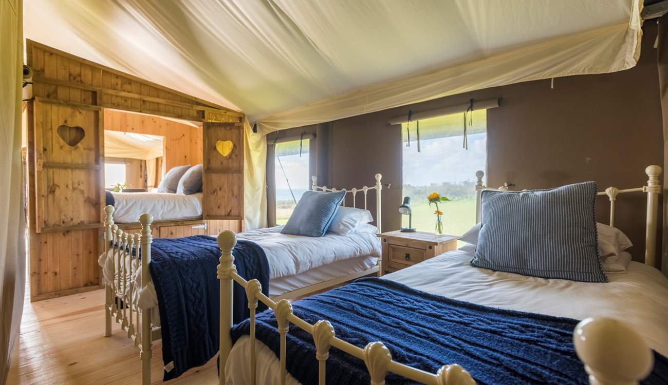 The twin beds looking towards the double cabin bed.