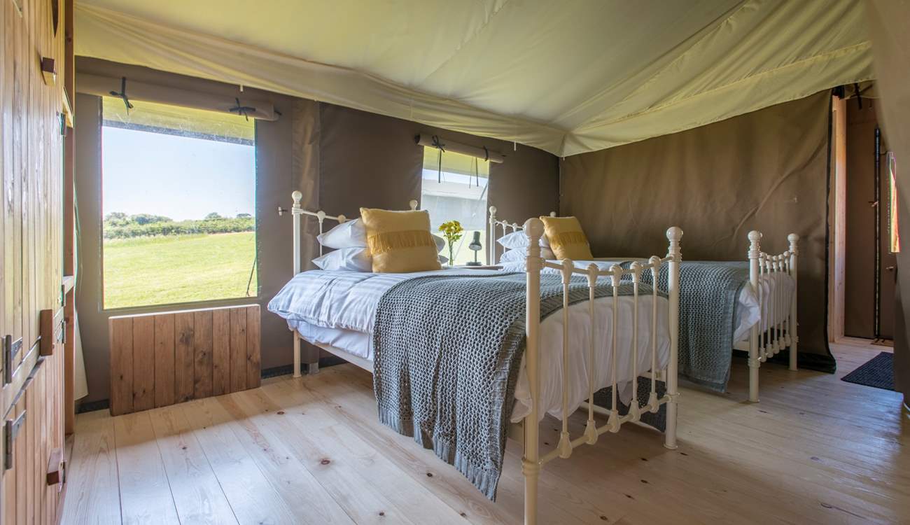The twin beds have lovely deep mattresses for a comfortable night's sleep.