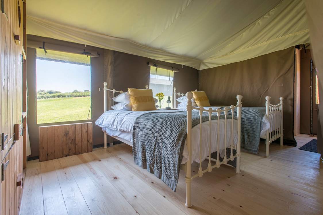 The twin beds have lovely deep mattresses for a comfortable night's sleep.