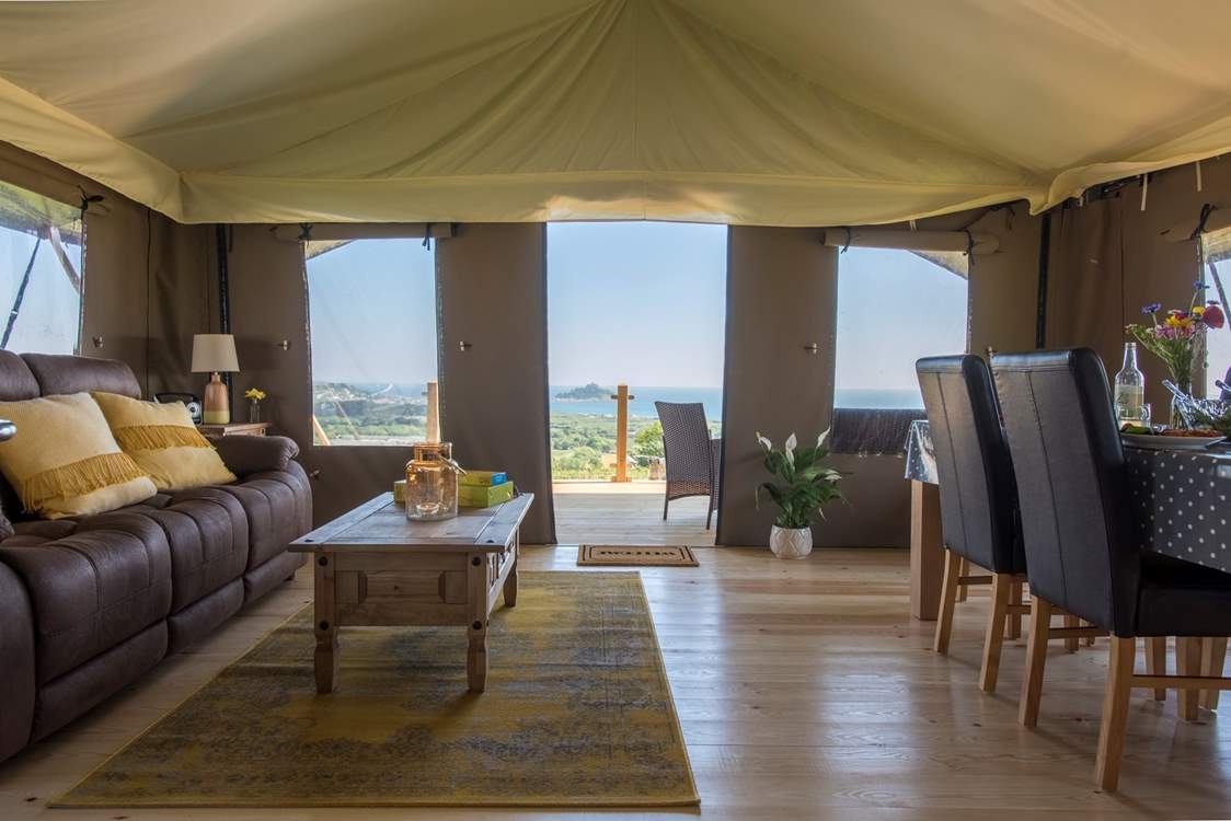 From the inside and the outside of this spacious safari tent, the views are breathtaking.