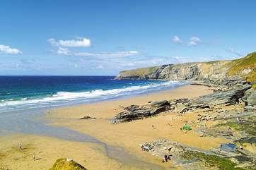 Trebarwith Strand is waiting to welcome you at the bottom of the hill.