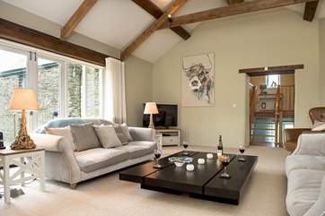 The patio doors lead out to the terraced area.
