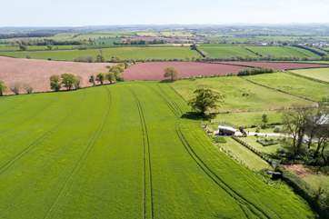 The Wagon looks across gorgeous sweeping farmland to the hills of Dartmoor National Park.