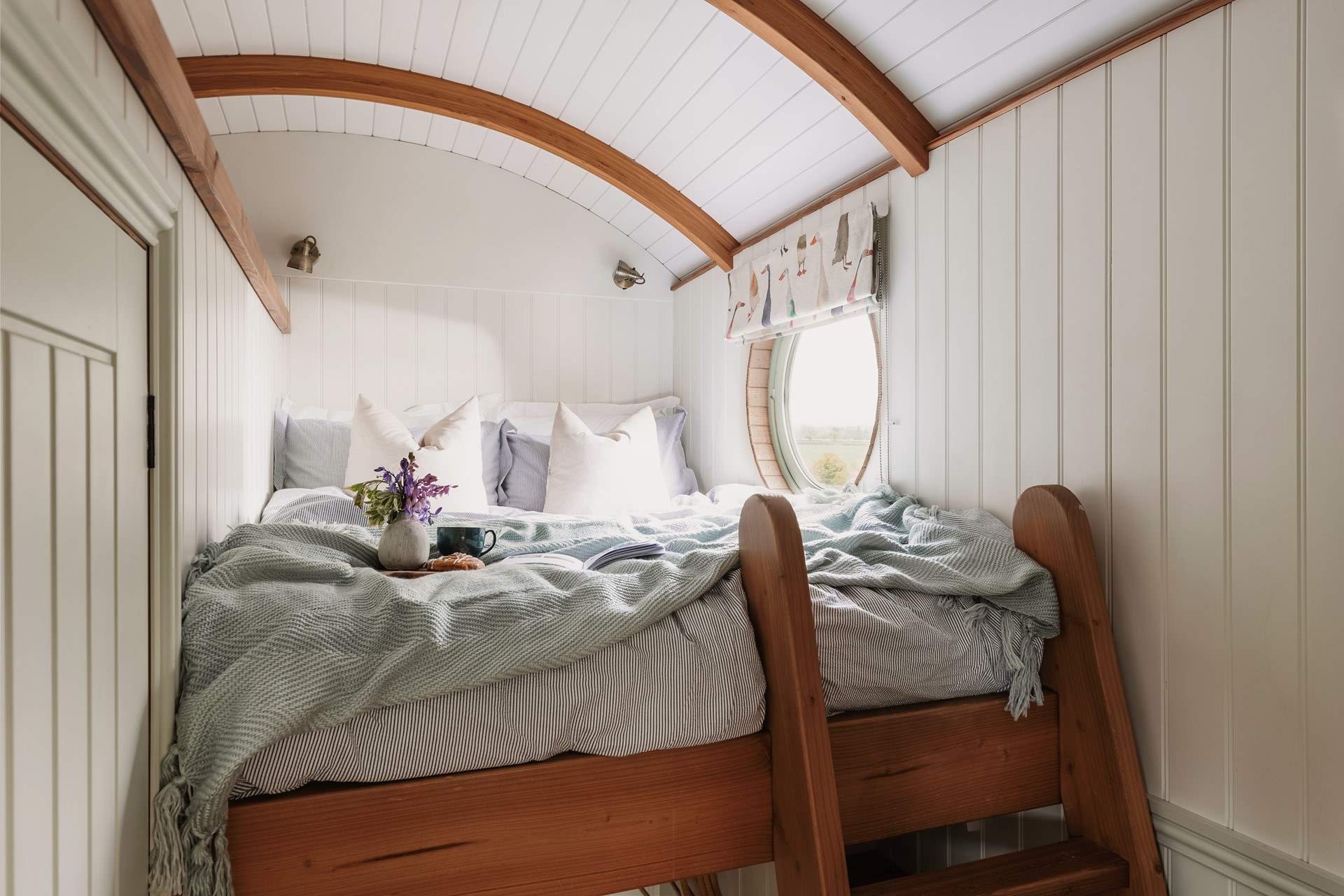 Climb the ladder to the comfy mezzanine double bed.