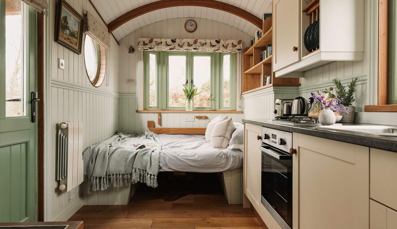 The seating area can also fold down into an extra double bed. 