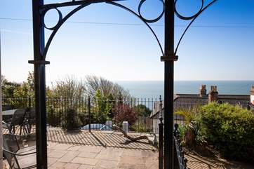 The terrace is to the front of the apartment.