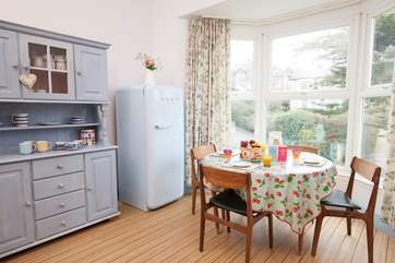 There is plenty of space in the kitchen to prepare, cook and eat.