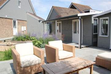 Garden seating outside the annexe.