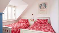 The cosy top floor twin bedroom in the eaves. Ideal for the younger members of your party.