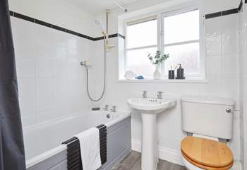 The modern first floor bathroom. 