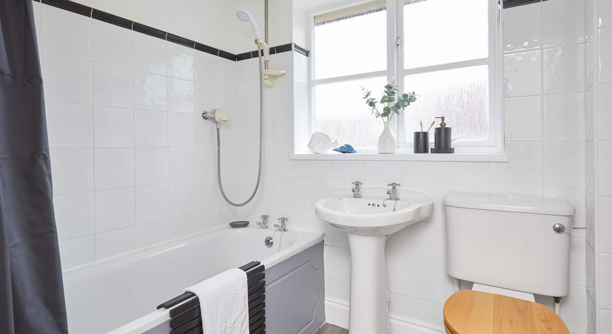 The modern first floor bathroom. 