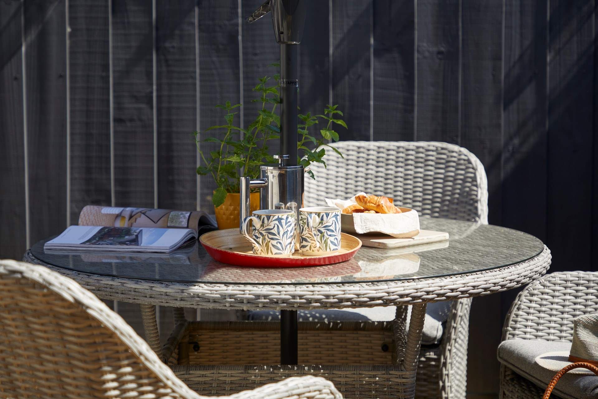 Enjoy your morning coffee in this lovely setting.
