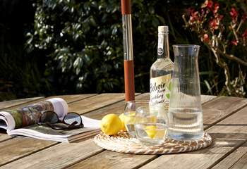 Savouring the moment with a refreshing beverage. 