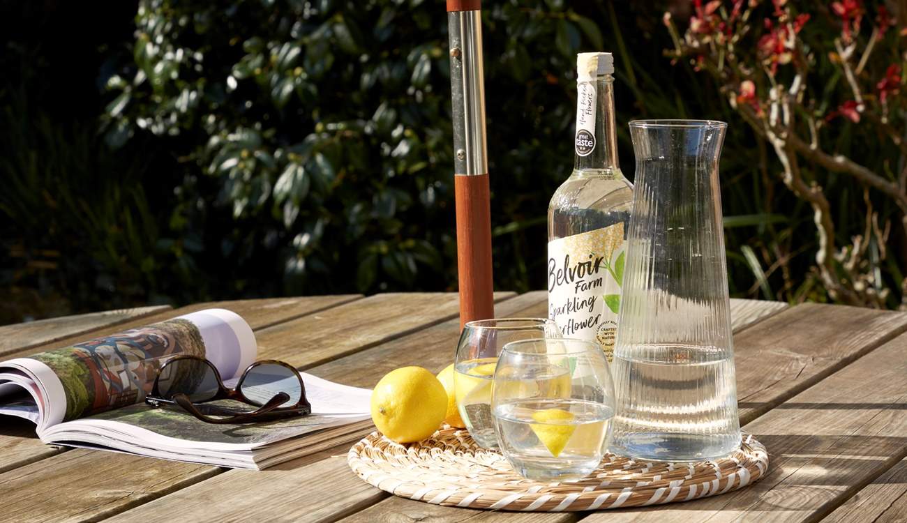 Savouring the moment with a refreshing beverage. 