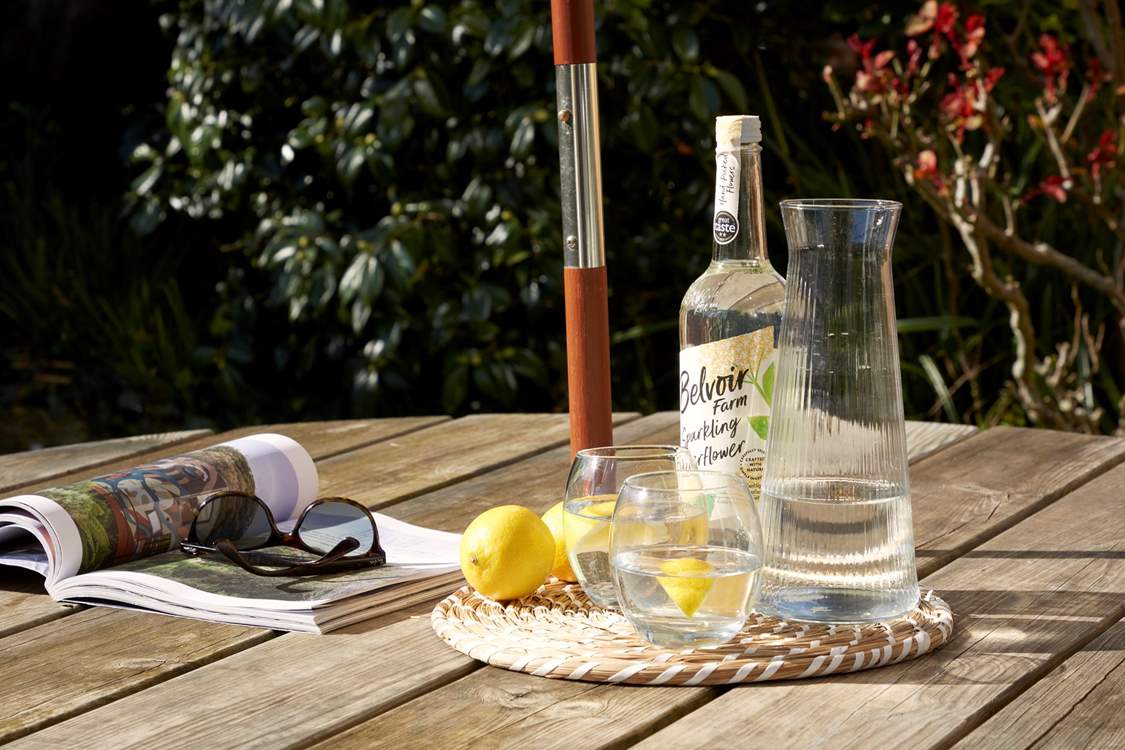 Savouring the moment with a refreshing beverage.